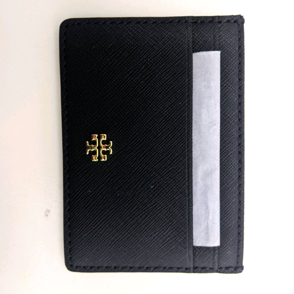 Tory burch black authentic emerson slim card case